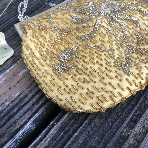 Mister Ernest Gold Floral Beaded Purse Evening Bag Vintage 50s 60s Hong Kong